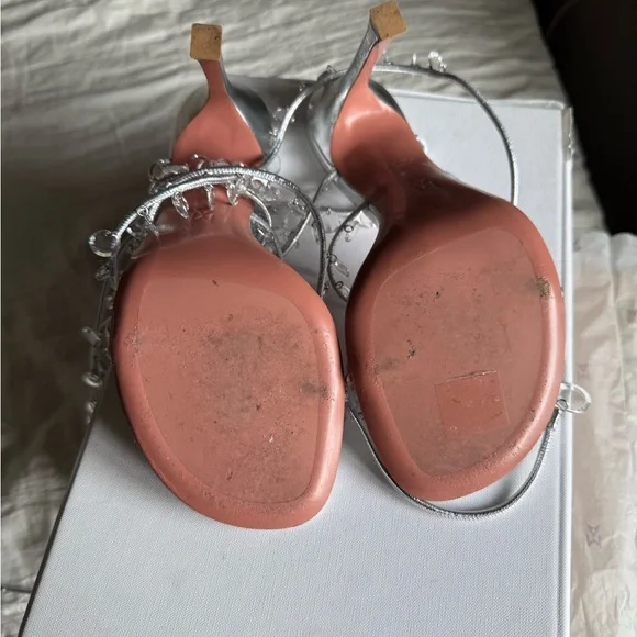 Amina Muaddi Silver Crystal-Embellished Heels - Picture 3 of 6